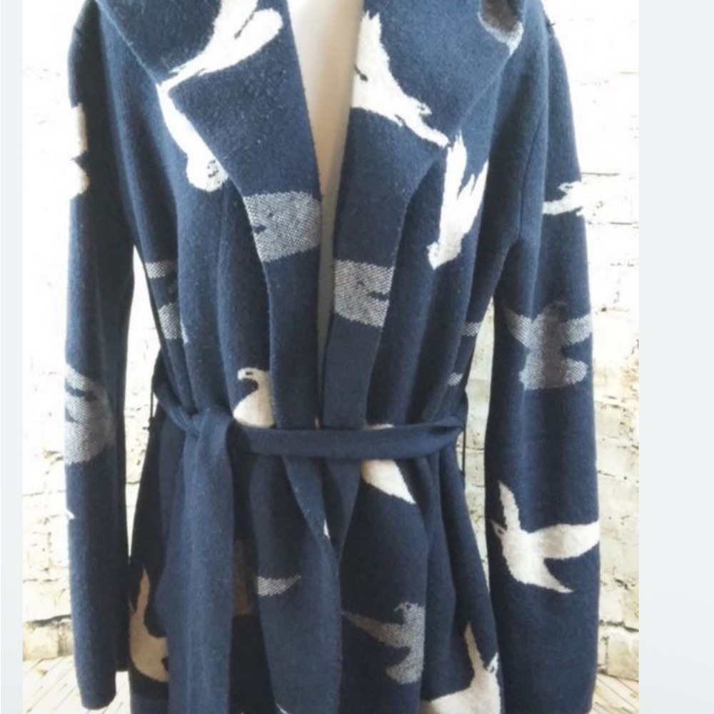Navy Bird Patterned Cardigan